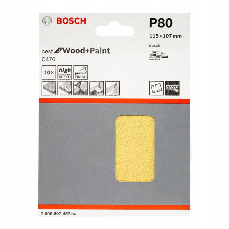 Bosch 10 x Papier ścierny Best for Wood+Paint 115x107mm P80 2608607457