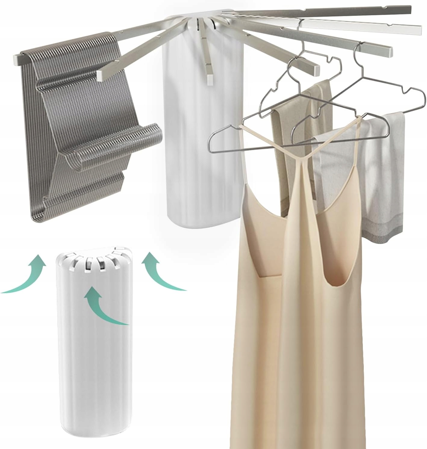 Levně Sušák na prádlo, nástěnný, skládací, 7 tyčí, věšák na oblečení, bílá barva