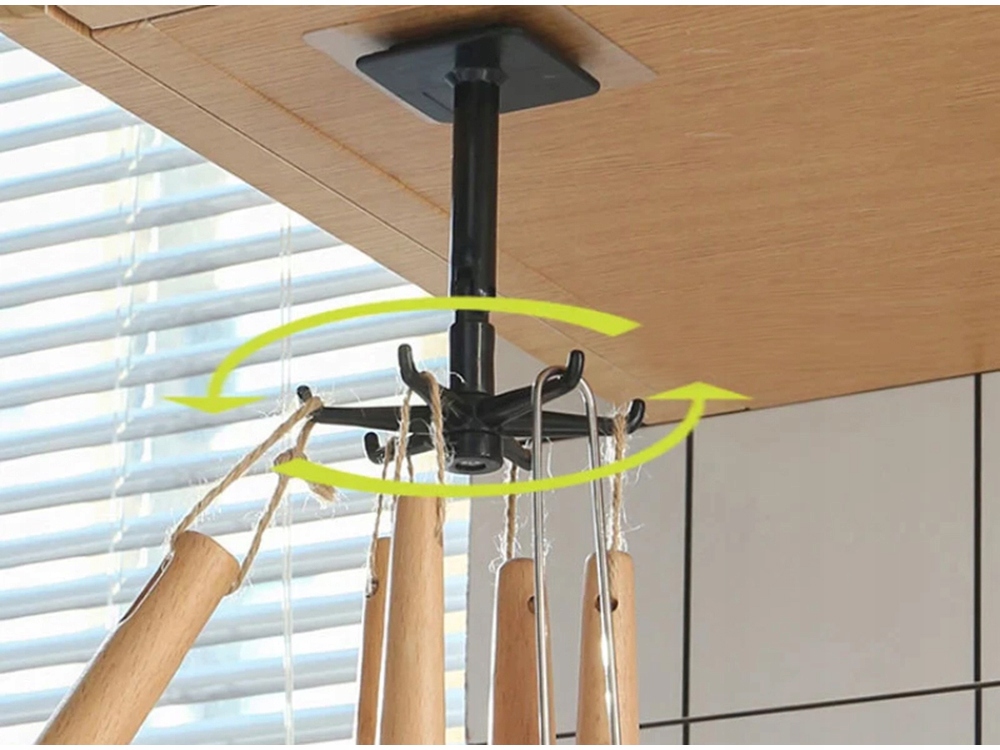 WIESZAK KUCHENNY ŁAZIENKOWY OBROTOWY ORGANIZER HACZYK 360 6 RAMION SKŁADANY Kolor czarny