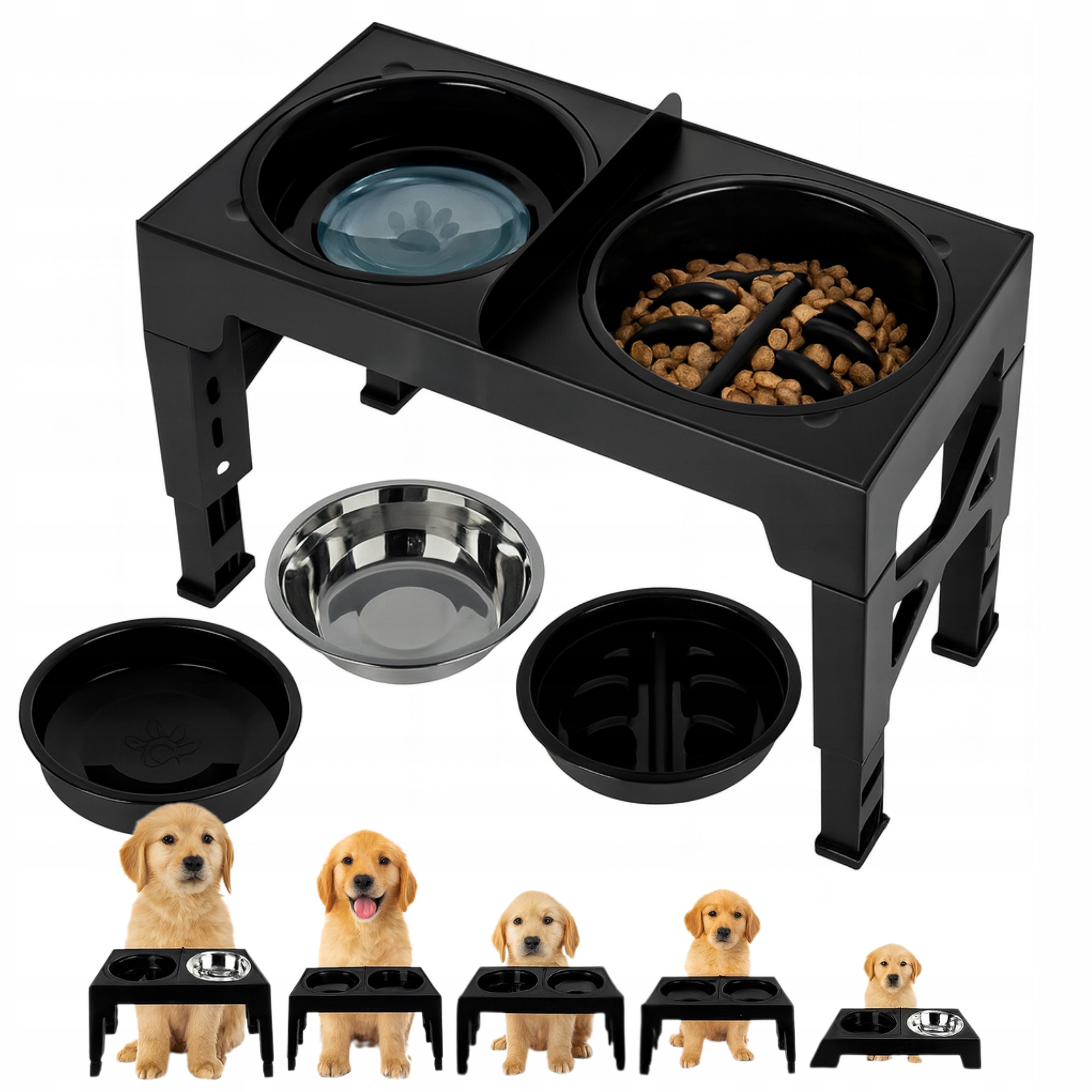 Levně Miska Pro Psa Na Stojanu 2V1 Zpomalující Jídlo Dvojitá Nastavitelná Proti Rozlití