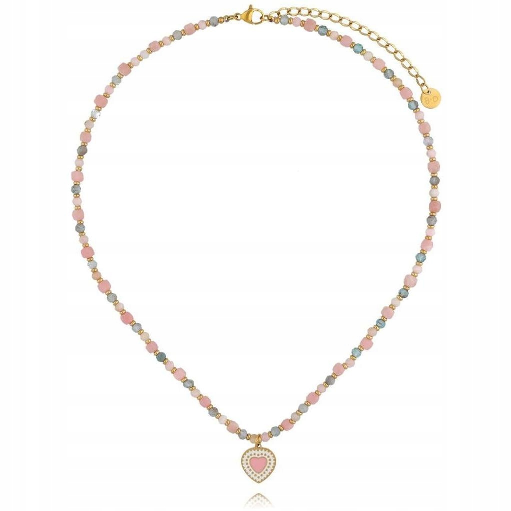Dámský růžový náhrdelník By Dziubeka, srdce 45 cm