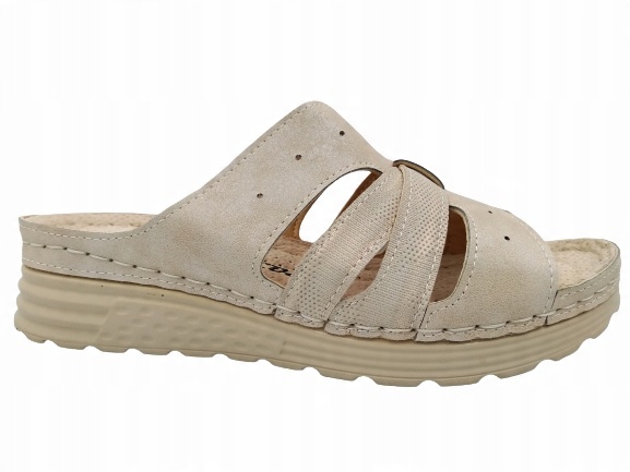 

Klapki Damskie na Koturnie Szyte Skóra Wygodn Buty