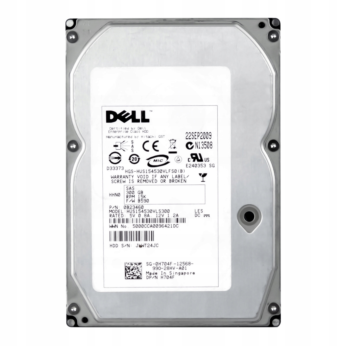 Dell 0H704F 300GB 15K Sas 3.5" HUS154530VLS300