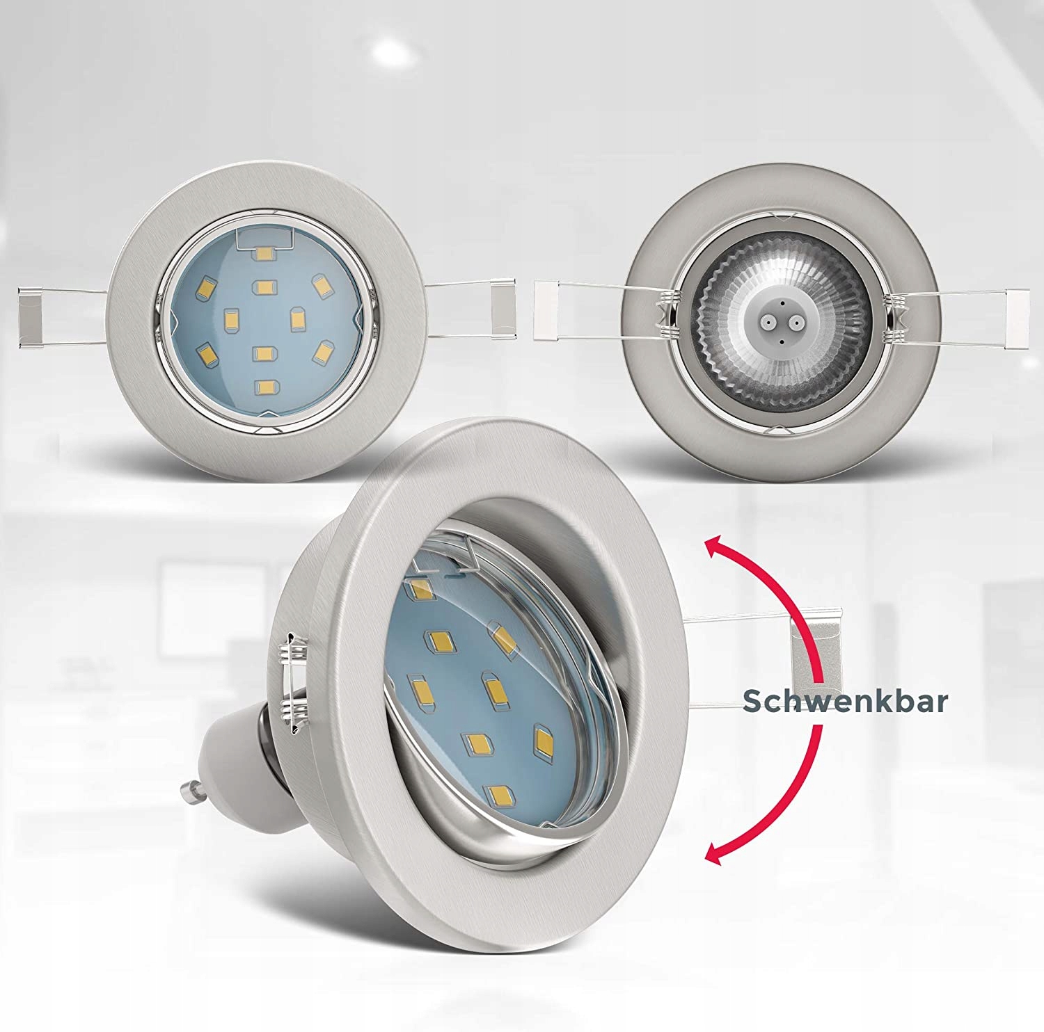 OPRAWKA WPUSTOWA - OCZKO - SATYNA - GU10 - UCHYLNA Kolor odcienie szarości i srebra