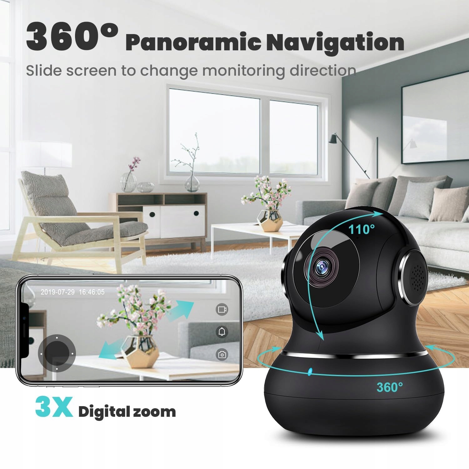 LITOKAM Kamera 2K Babyfon z Detekcją Ruchu Kamera 360° z Aplikacją — miniatura 7