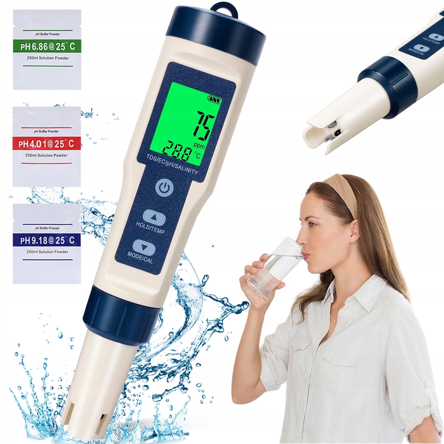 Levně Měřič Ph Tds Ec Temp 5V1 Tester Kvality Vody A Půdy 3 Zásobníky