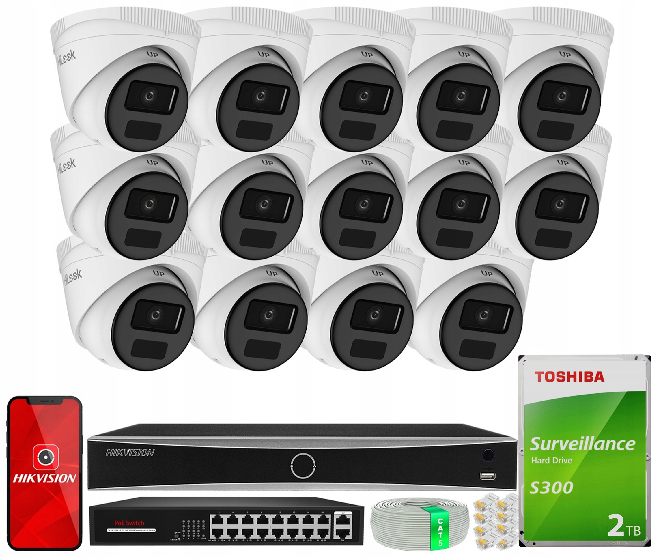 Monitorovací sada 14 kamer IPC-t241H-C 4Mpx Rekordér Hikvision 2TB