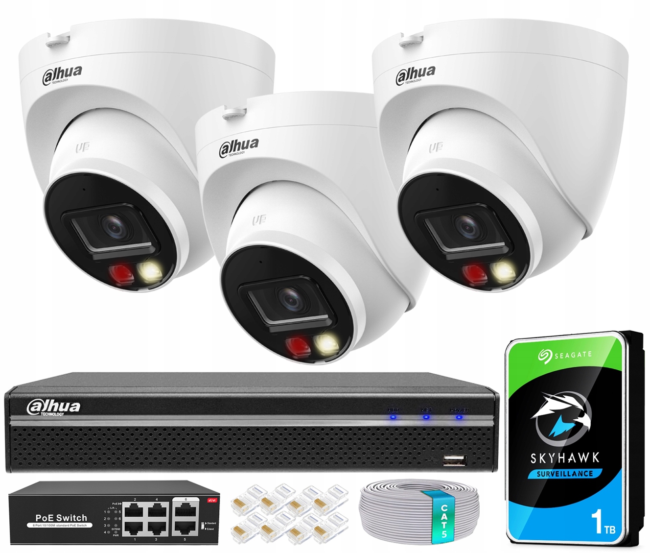Monitorovanie Ip Dahua Sada 3 kamier 4MPx PoE Deň/Noc Farba Aplikácia PoE