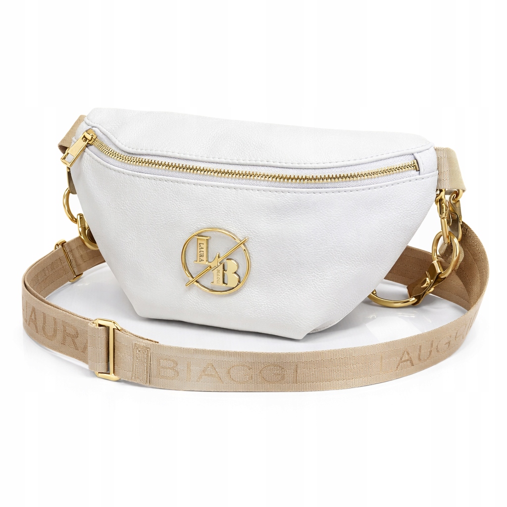 Laura Biaggi Dámská Kabelka Ledvinka Bílá Kožená Pásek Logo