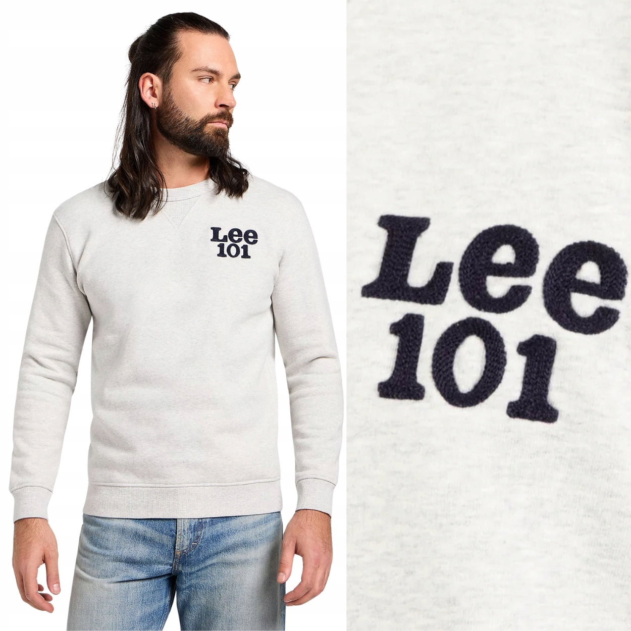 Lee 101 Premium Sweatshirt Sharp Grey Mele šedá bavlněná mikina s logem M