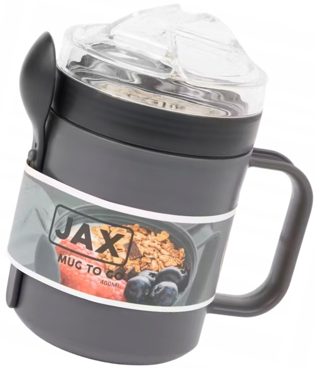 POJEMNIK KUBEK NA JOGURT OWOCE MUSLI Z ŁYŻECZKĄ śniadanie do mikrofali 0,4L Szerokość produktu 9.5 cm