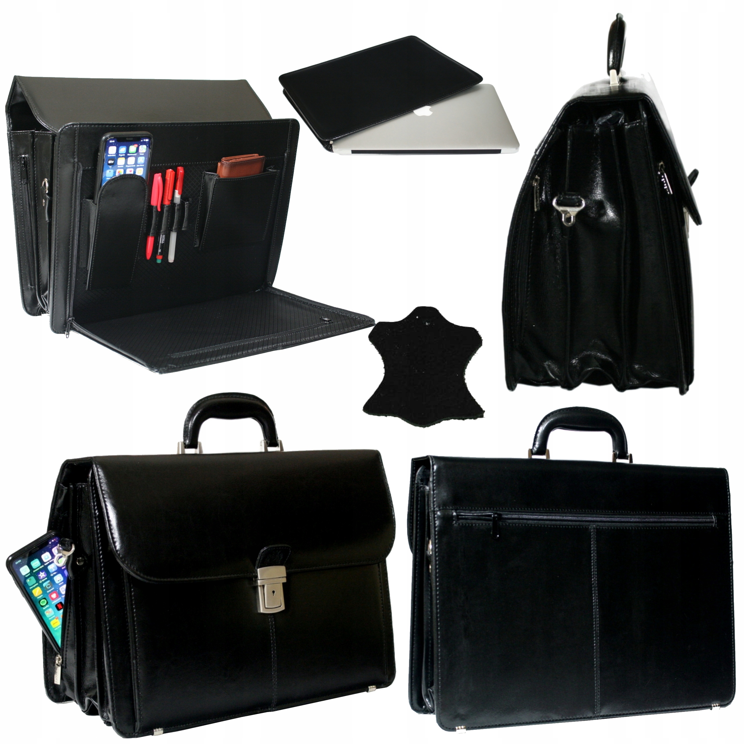 Kožená aktovka na notebook 15 pro muže, obchodní polská výroba, velká aktovka