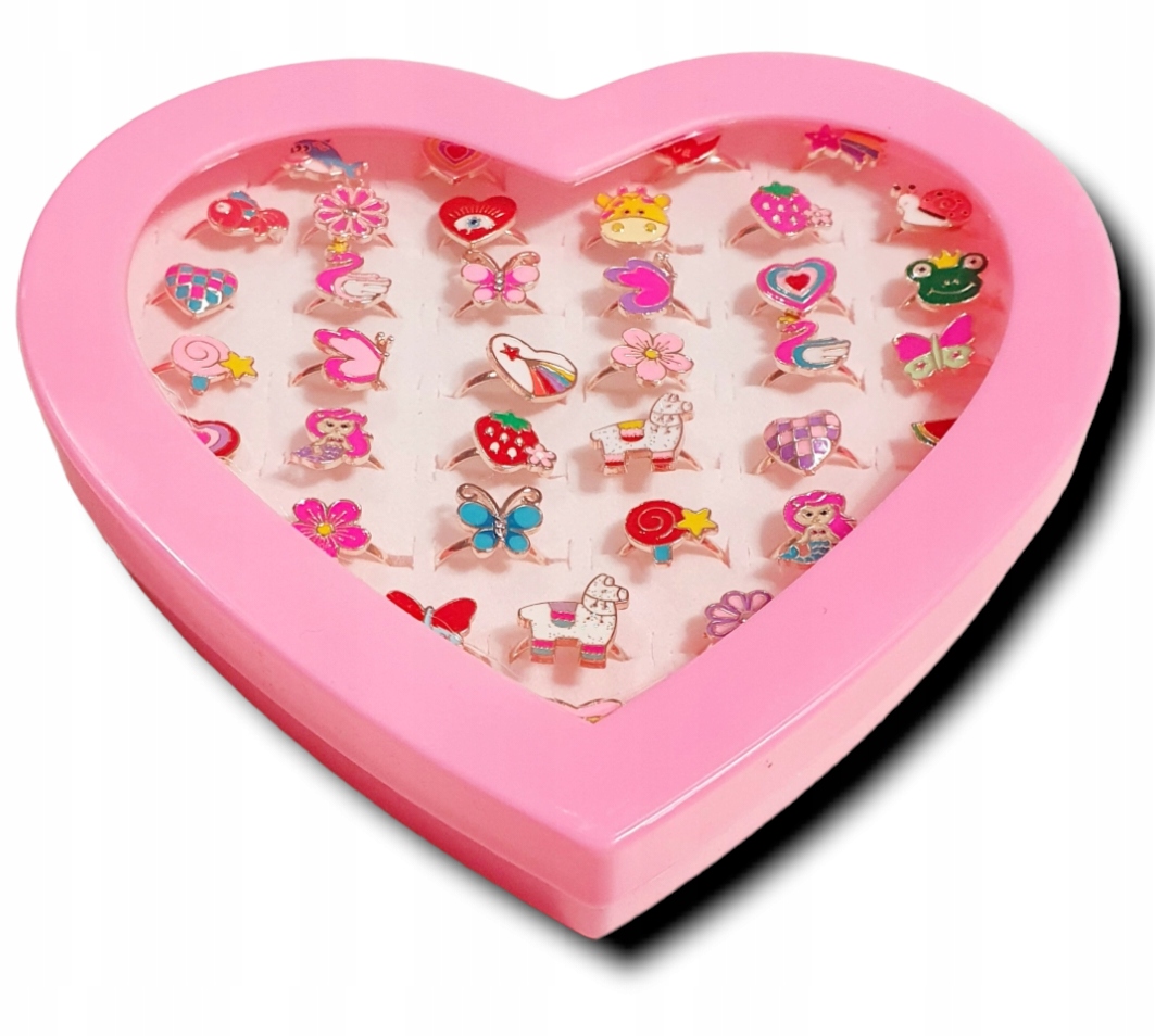 Zestaw pierścionki dla dziewczynki 36 pierścionków METALOWE biżuteria etui Marka Inna marka