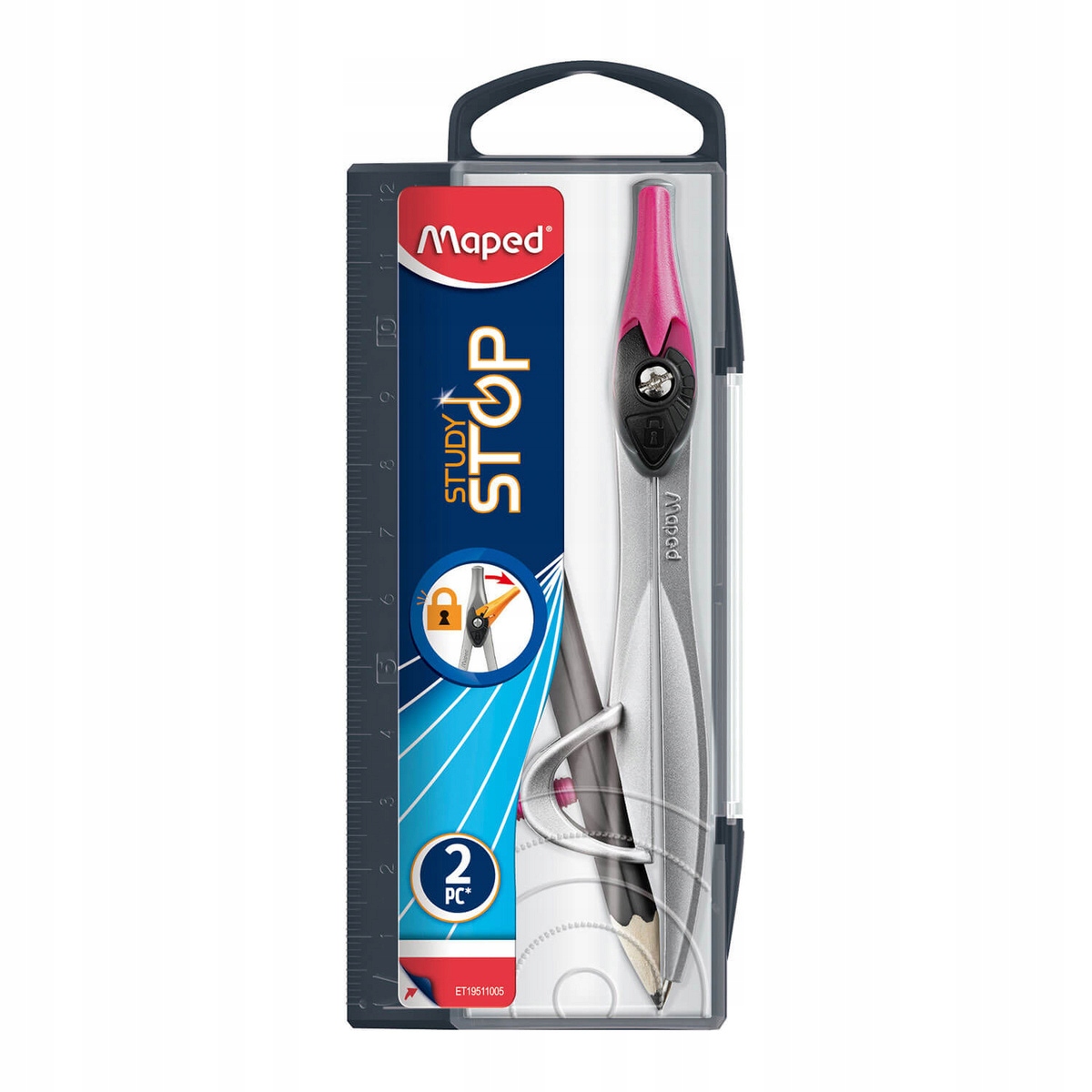 CYRKIEL SZKOLNY METALOWY Study Stop + OŁÓWEK MAPED Marka Maped