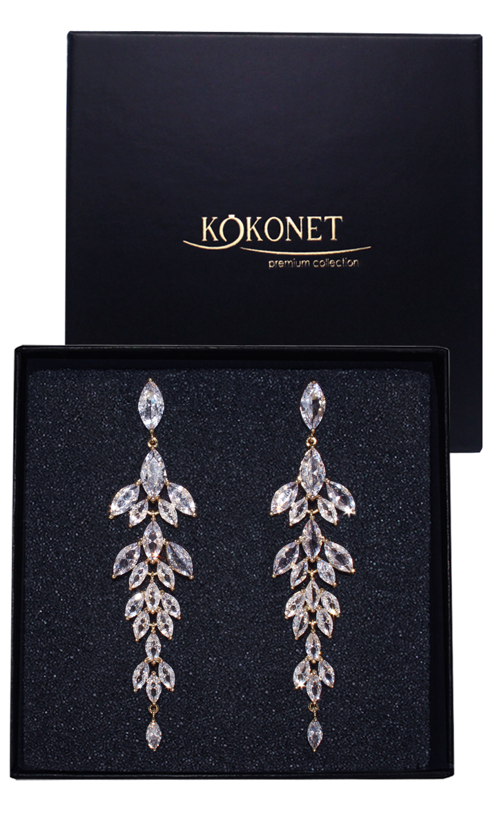 Náušnice nádherné zlaté pozlacené závěsné Svatební swarovski třpytí dlouhé