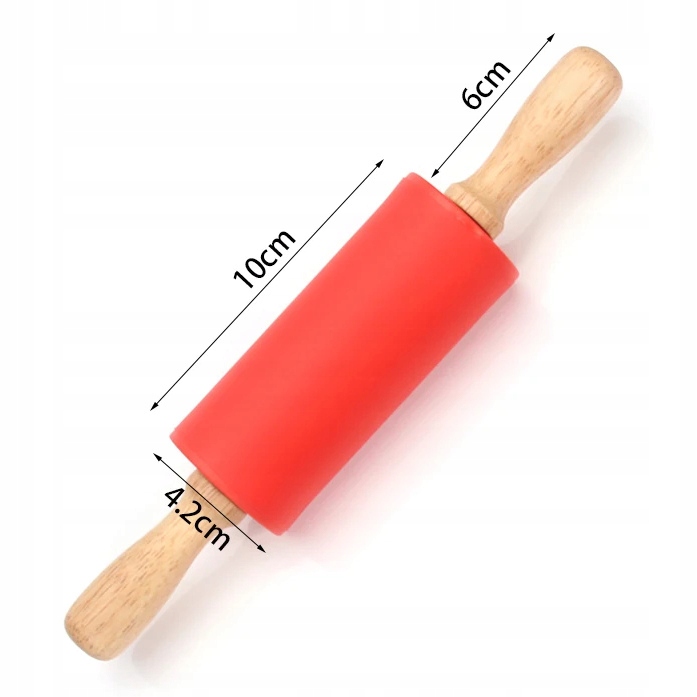 PORĘCZNY WAŁEK DO CIASTA SILIKONOWY Z OBRACANYMI RĄCZKAMI MAŁY Materiał drewno