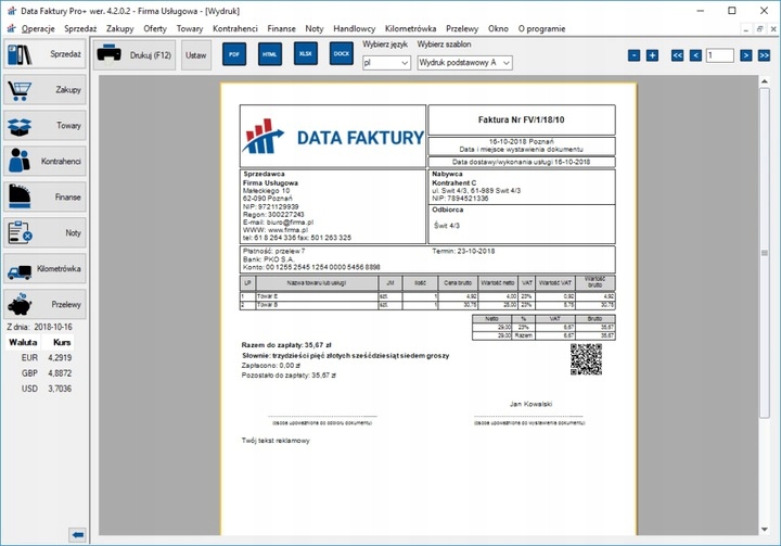 

Data faktury Pro+ program faktur Vat Jpk Wdt Gtu