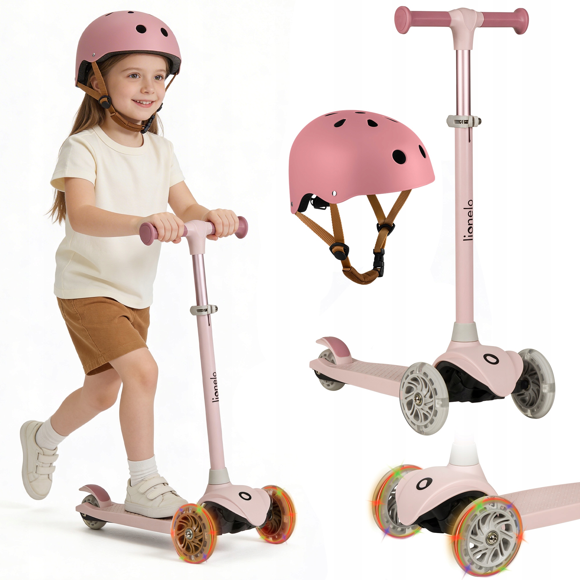 Hulajnoga balansowa trójkołowa Koła Led Lionelo Jessy Zestaw W Kaskiem
