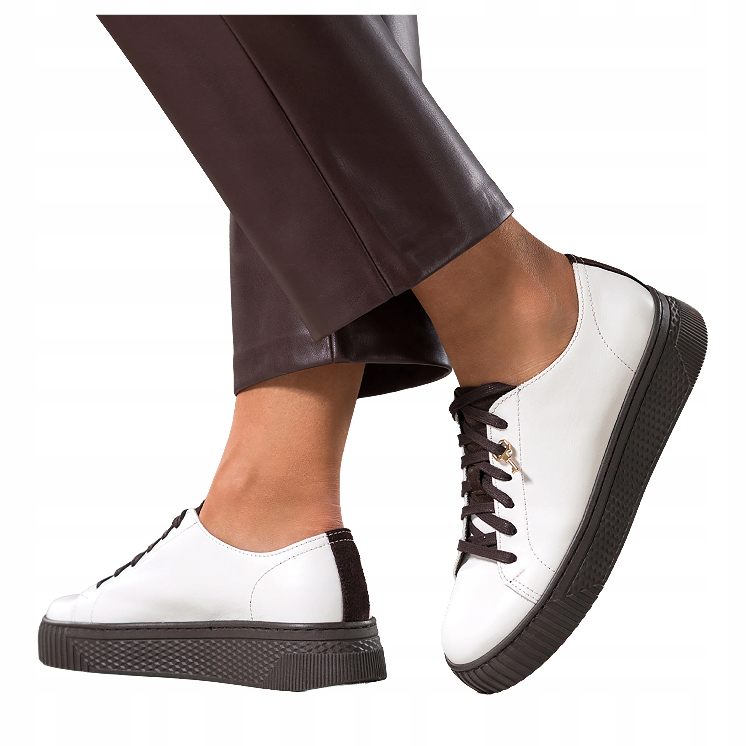 Bílé dámské šněrovací tenisky Čokoládová kožená platforma vel 40