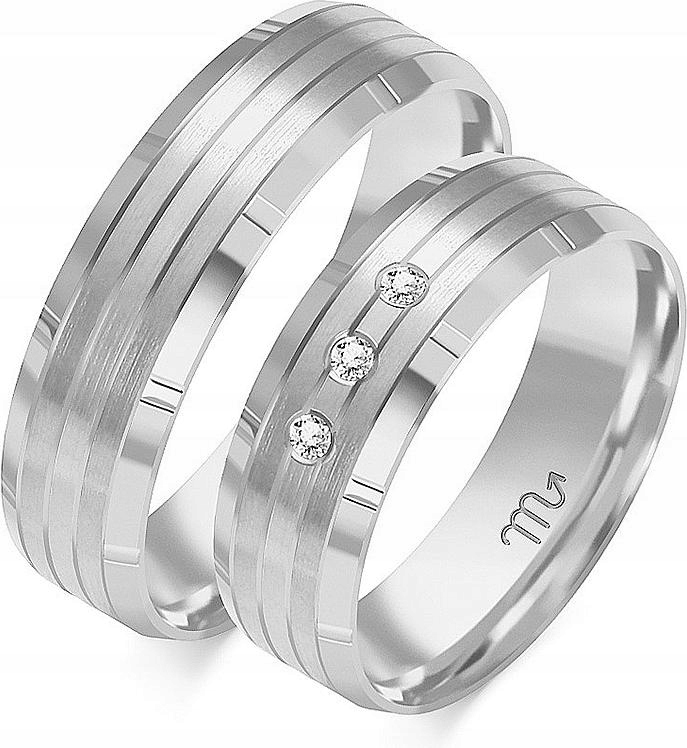 Prsteny z bílého zlata na svatební hostina 585, rok 35 36 37, klasický model gravírování