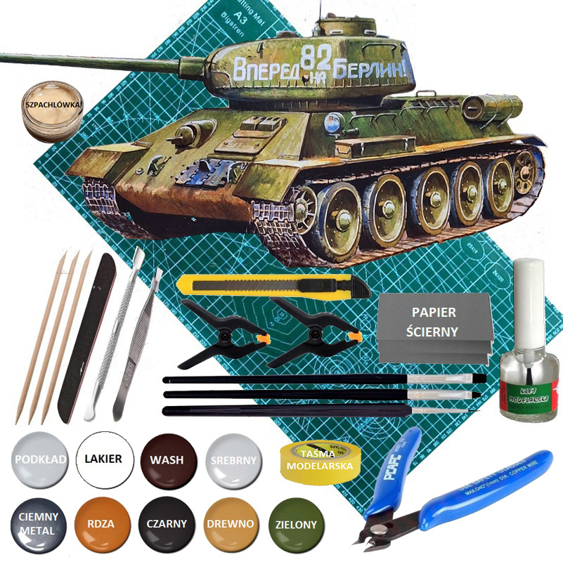 Model T-34/85 radzieckiego czołgu skala 1:72+ mata, klej, farby, lakier....
