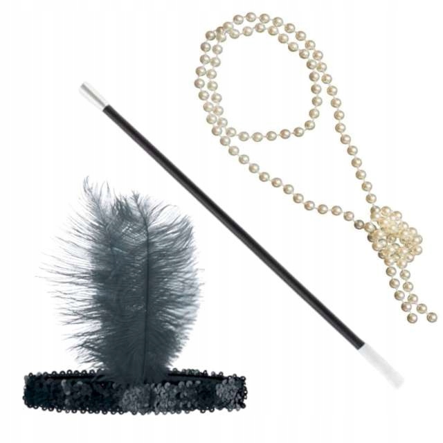 zestaw DAMA RETRO akcesoria FLAPPERKA karnawał LATA 20 opaska CYGARETKA