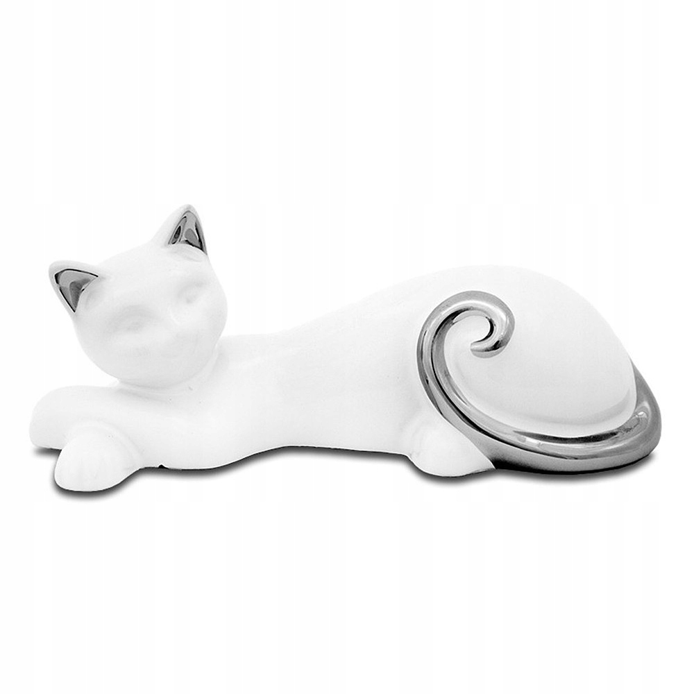 

Figurka Kot Biały Srebrny 6x16cm Ceramiczny Połysk