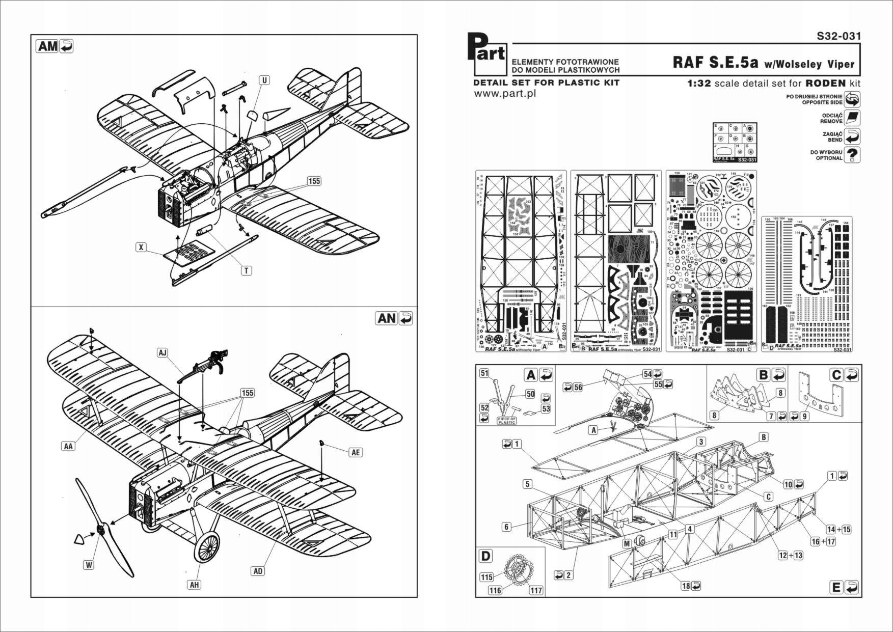 Part S32-031 1/32 Raf S.E.5A w/Woseley Kiper (Roden)