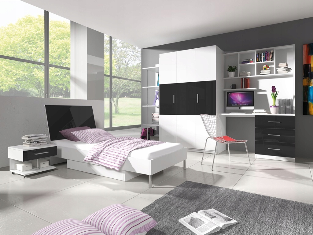 Meble Młodzieżowe z Biurkiem Biały połysk Raj 3 Kolor frontów biały