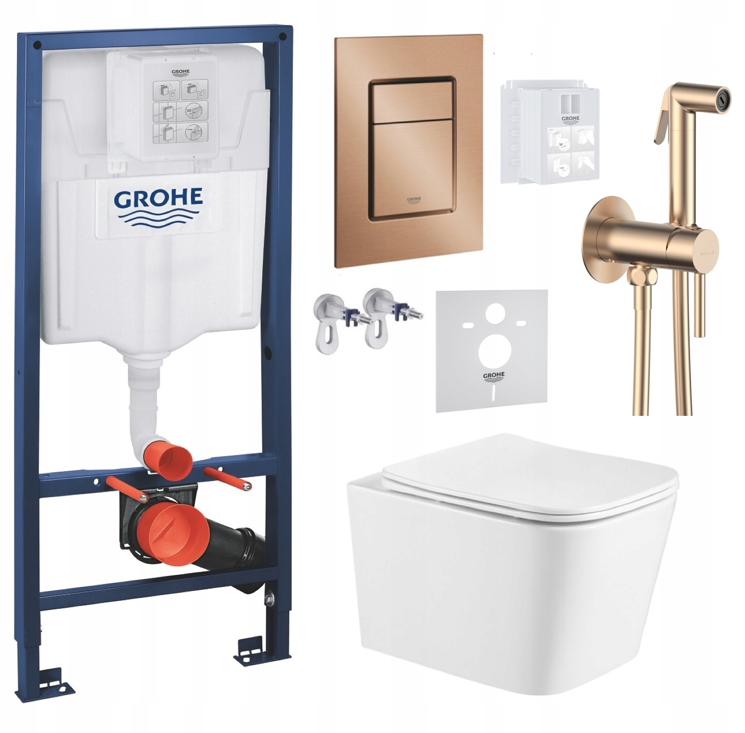 Wc rošt Grohe Rapid Sl s Wc misou Imprese a medeným tlačidlom, batéria