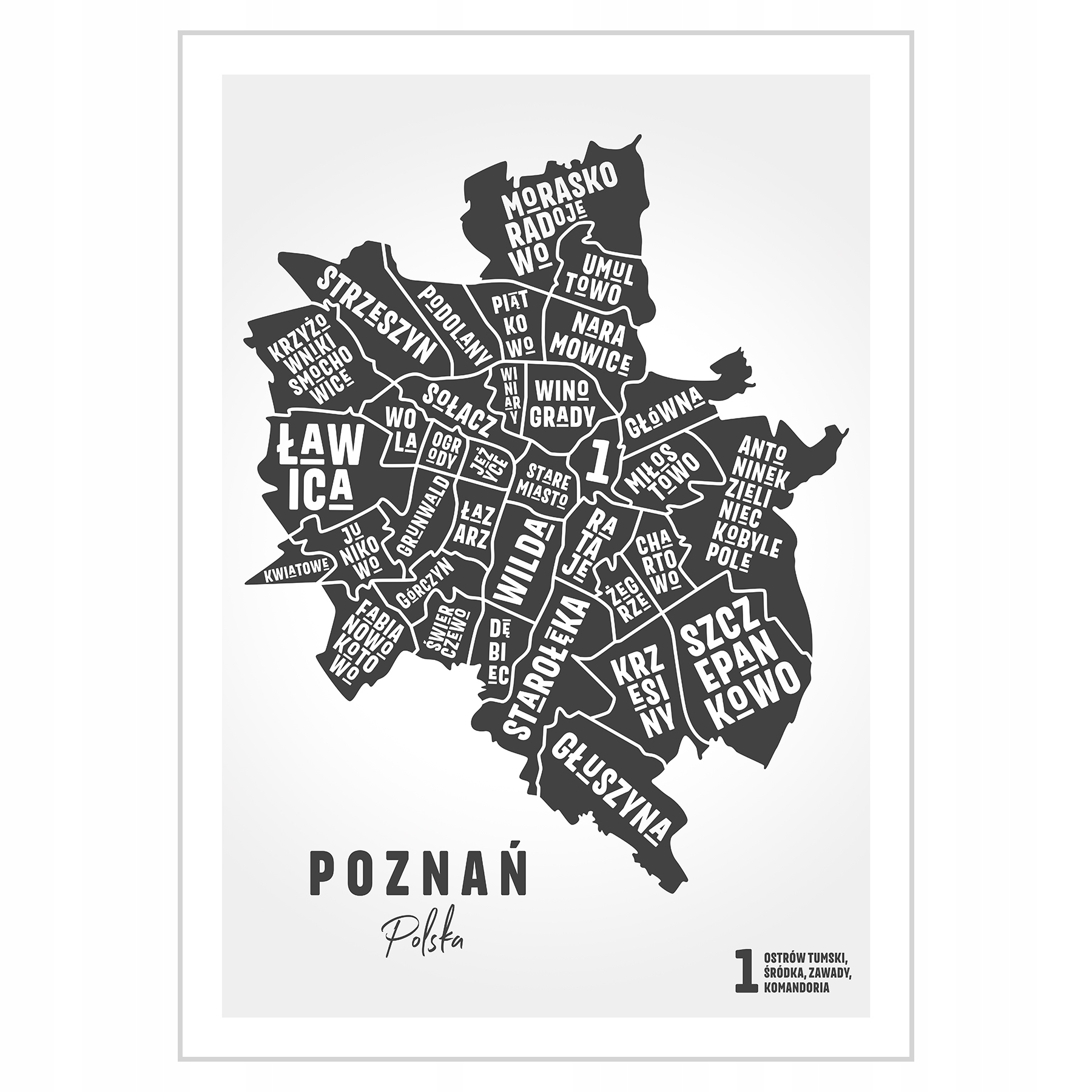 Plakat 50x70 Mapa Poznań Dzielnice miasta