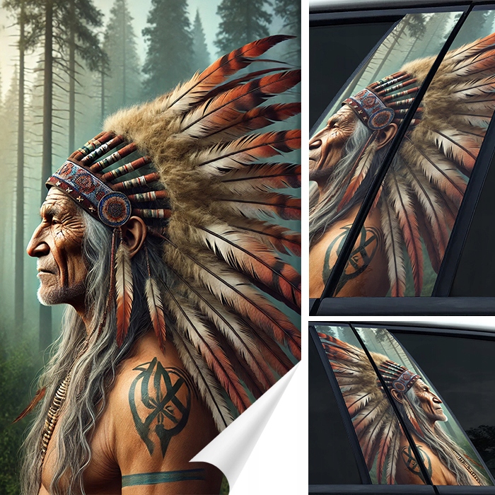 2x Samolepka na sloupky dveří auta Indianin Natura Les 50x30