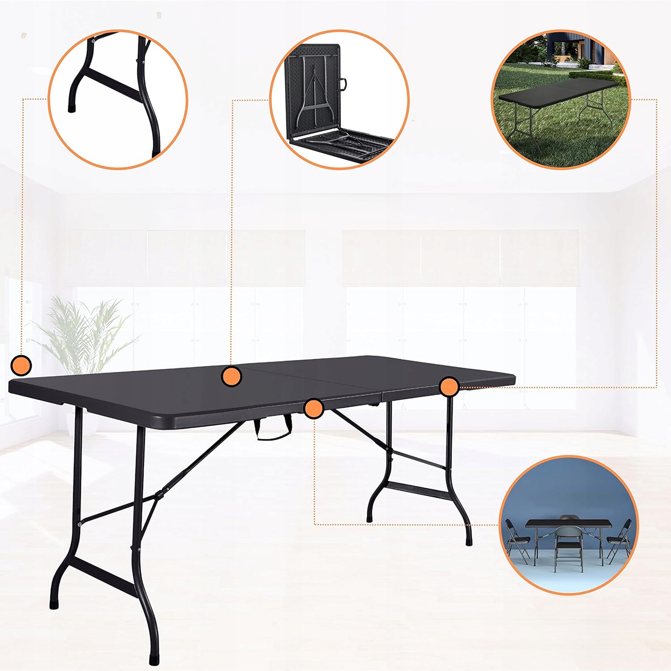 STÓŁ CATERINGOWY ROZKŁADANY OGRODOWY BANKIETOWY WALIZKA SKŁADANY DUŻY 180cm Waga produktu z opakowaniem jednostkowym 15 kg