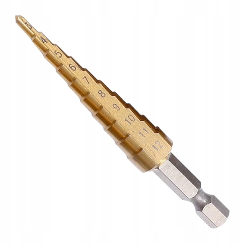 WIERTŁO DO METALU 3 - 12 mm 1/4 HEX BLACH UNIWERSALNE STOŻKOWE STOPNIOWE