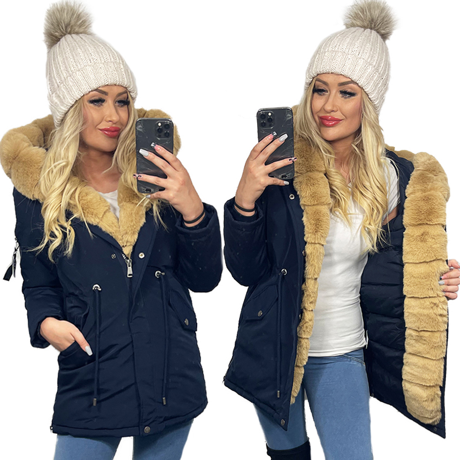 Kožíšek Teplý Dámský Kabát Parka S Kapucí L