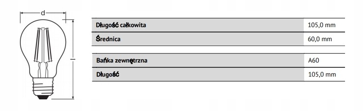 ŻARÓWKA DEKORACYJNA FILAMENT 4W 2400K CIEPŁA Moc 4 W