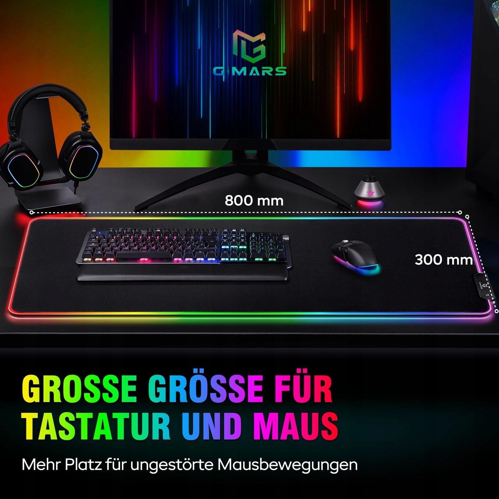 GIMARS Podkładka Gamingowa XXL RGB LED 800x300x5mm Wodoodporna — miniatura 5
