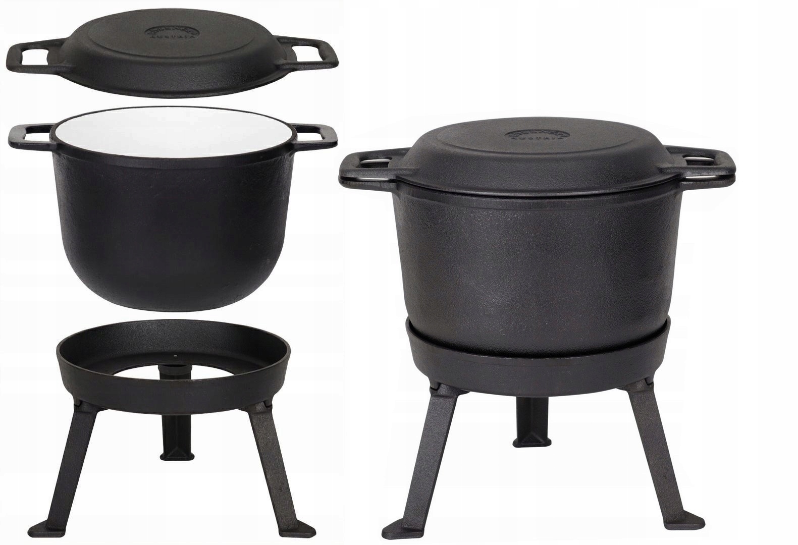 Kociołek żeliwny emaliowany 3w1 stojak+ patelnia 10 L Kod producenta MK-602