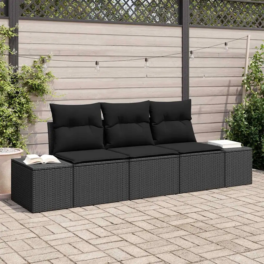 Sada zahradních pohovek 3 pcs Černá Poly ratan Černá 3346923