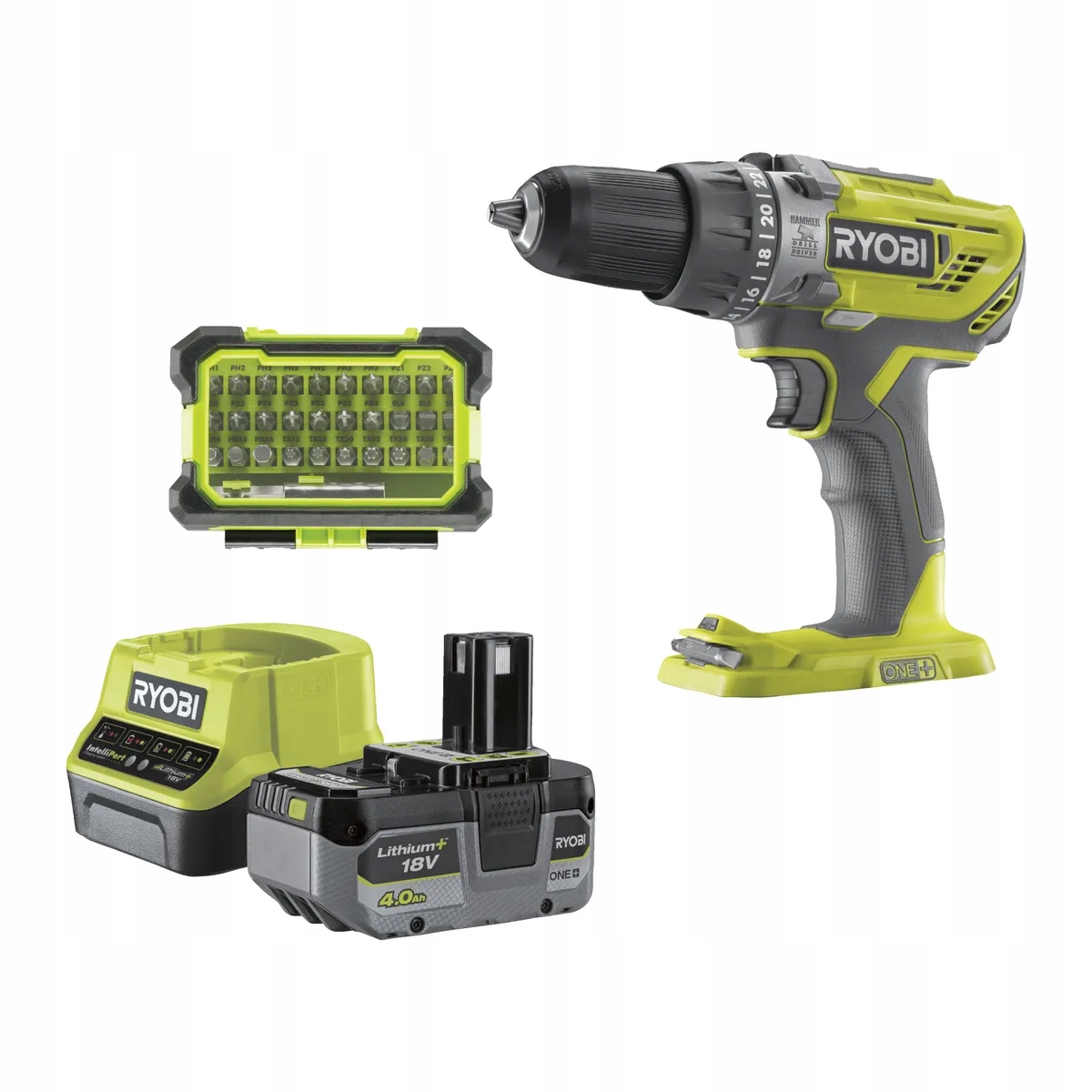 Wiertarko-wkrętarka Ryobi One+ R18PD3-140SA Aku 1x4,0Ah Bity