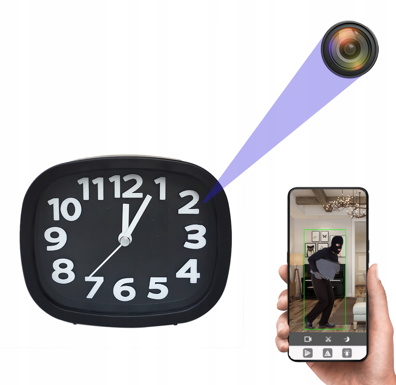 Skrytá Kamera WiFi Špionážní Hodiny Mini Detekce Živý Náhled MKALR21