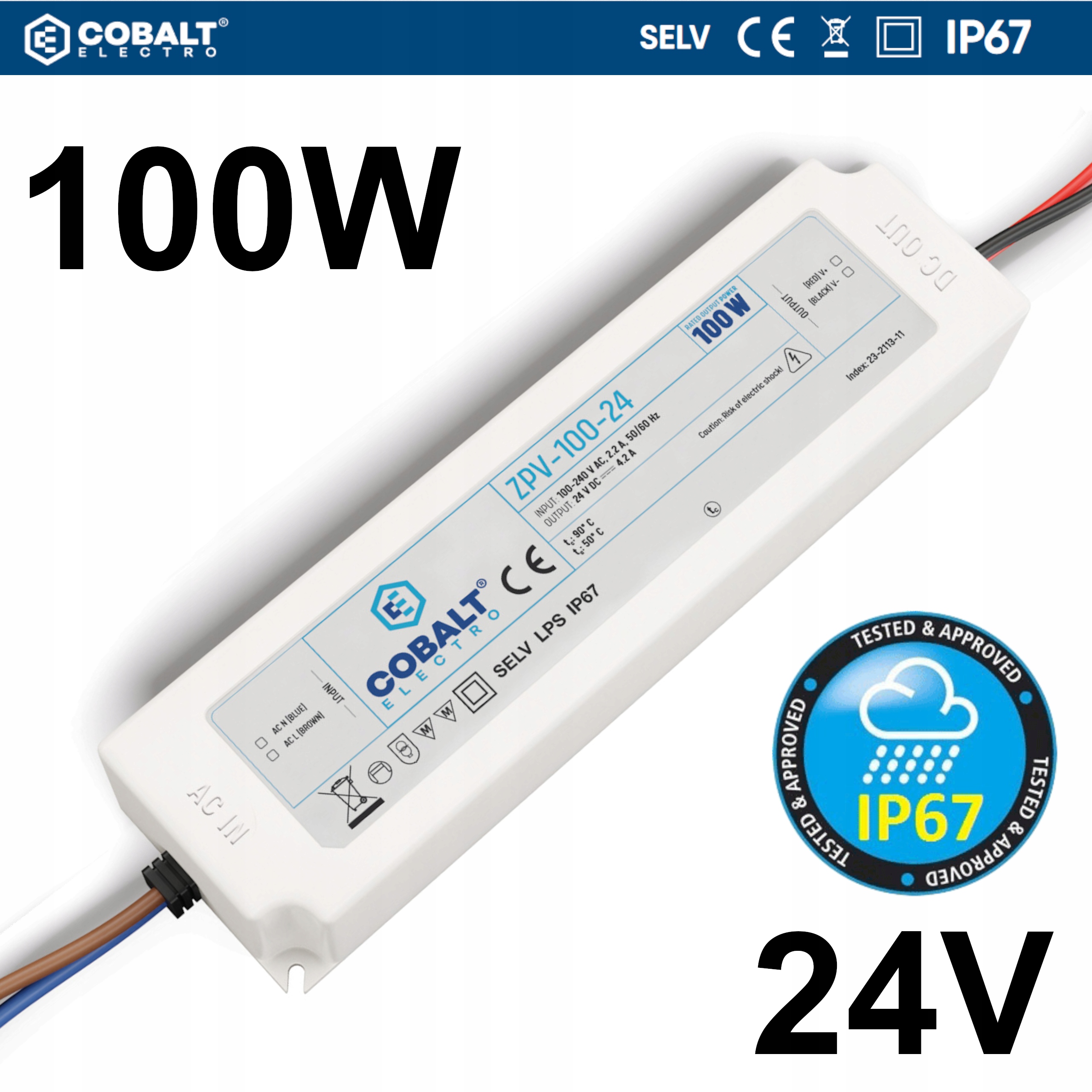 Napájecí Zdroj Pro Led Pásky Vodotěsný IP67 Zpv 100W 24V