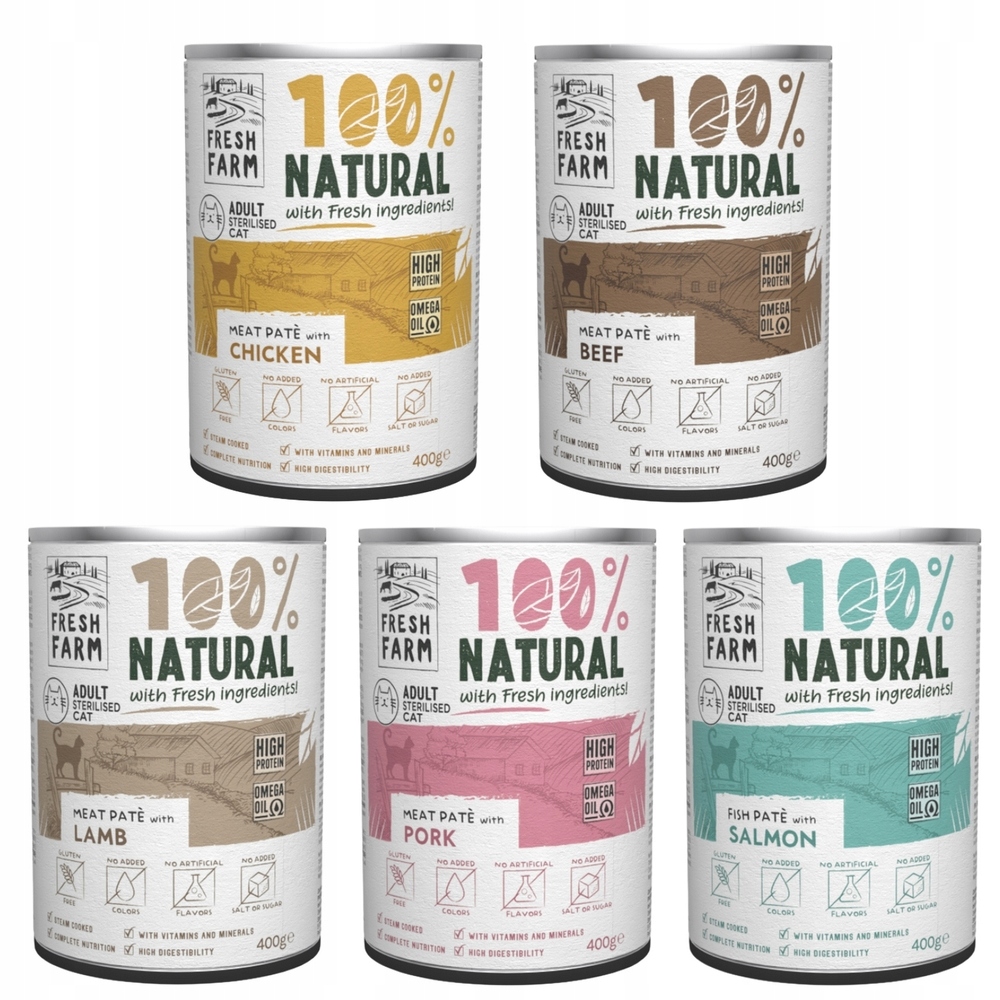 FRESH FARM STERILISED KOT PASZTET MIX SMAKÓW 12X400G