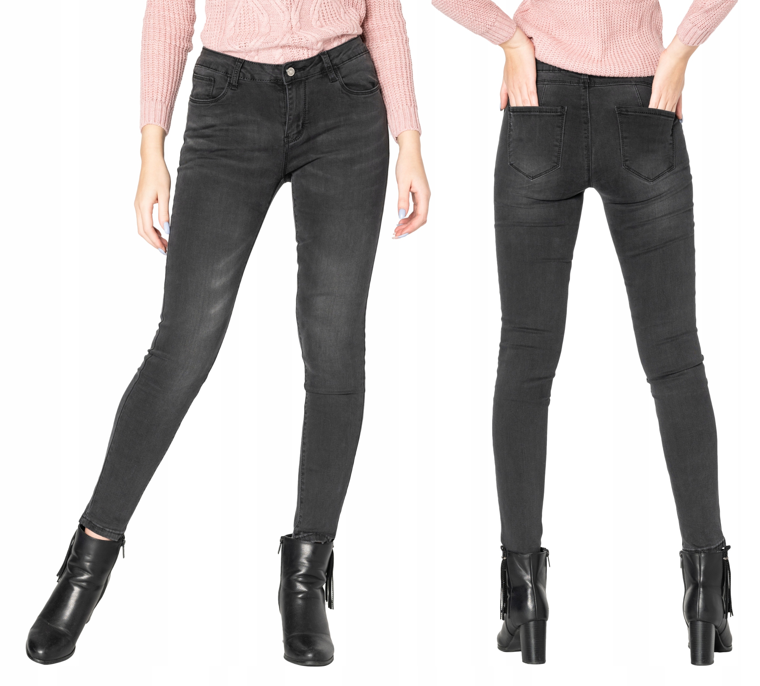

Czarne Spodnie Jeans Rurki Slim Damskie 9116 72 cm