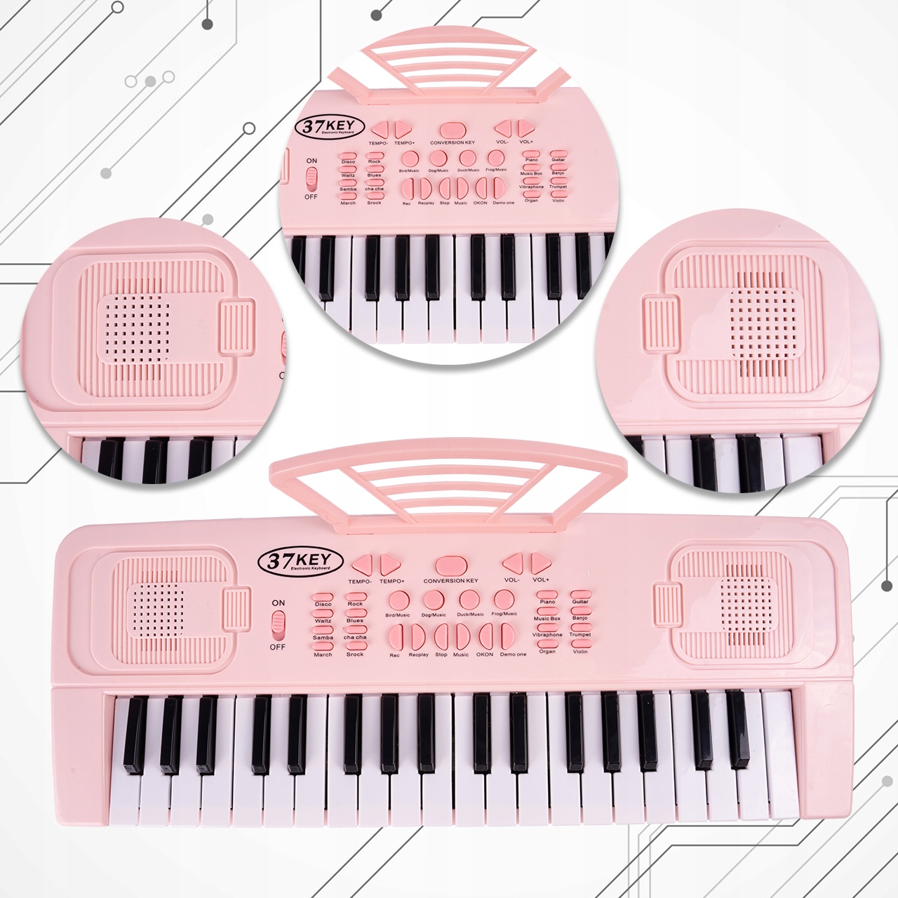 ORGÁN ELEKTRONICKÝ PIANO 37 KLÁVESOVÝ KLÁVESNICA Dominantné farebné odtiene ružovej