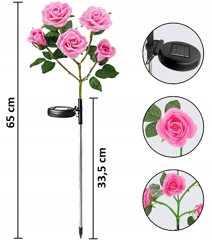 Lampy solarne róże RegMag – zestaw 3 szt., wbijane, LED – Zalety