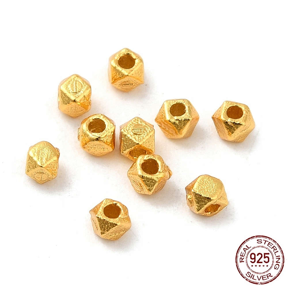 Stříbro 925 Korálky distanční, Kostky, Matné, Zlato, 2x2x2mm, 10 Ks