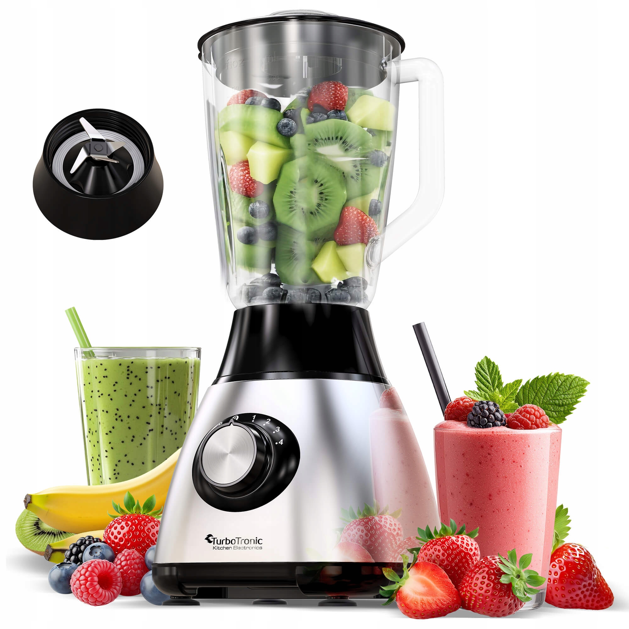 Blender Kielichowy Szklany Do Koktajli Turbo Go Max 1200W Kruszy Lód