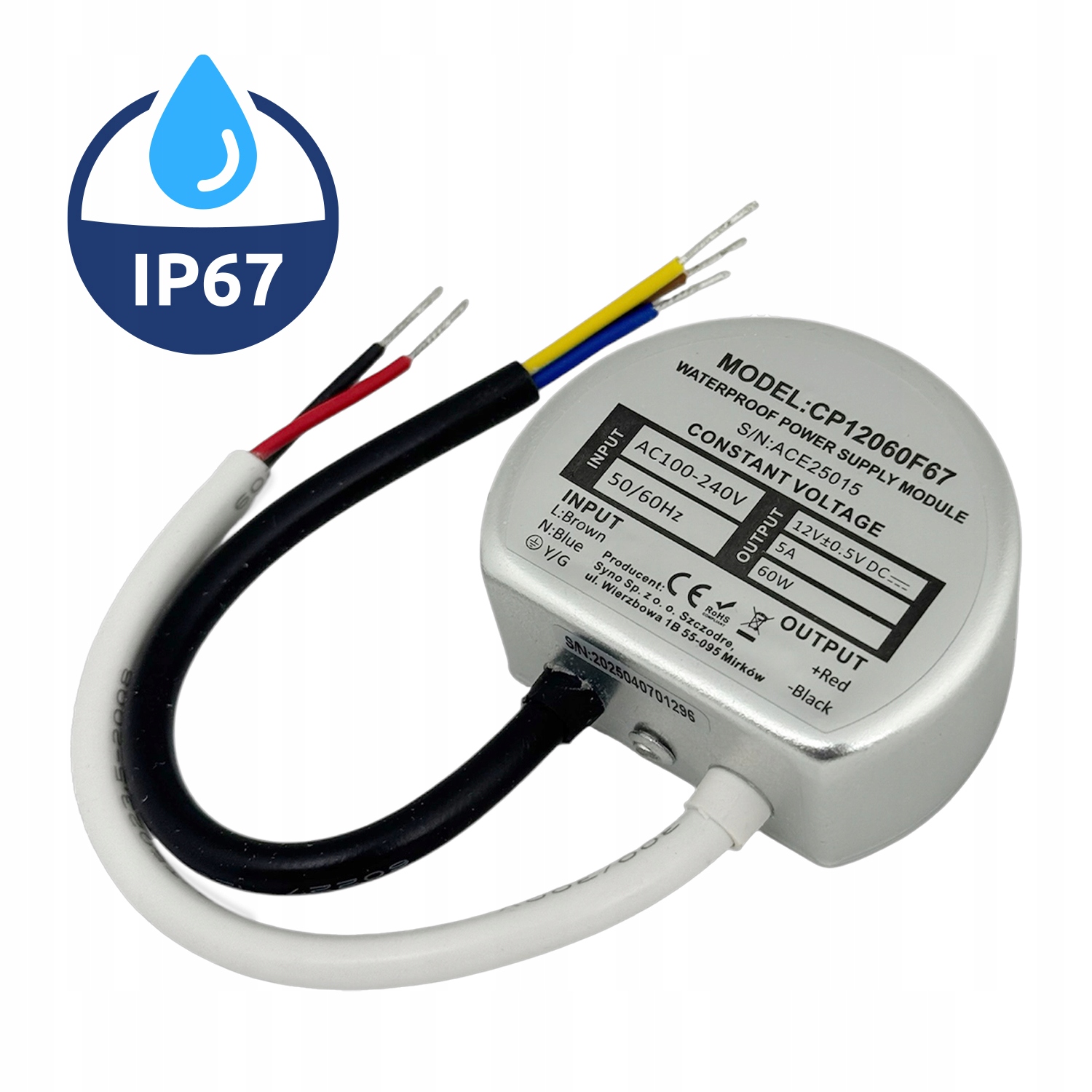 Modul napájecího zdroje 12V 60W 5,00A IP67
