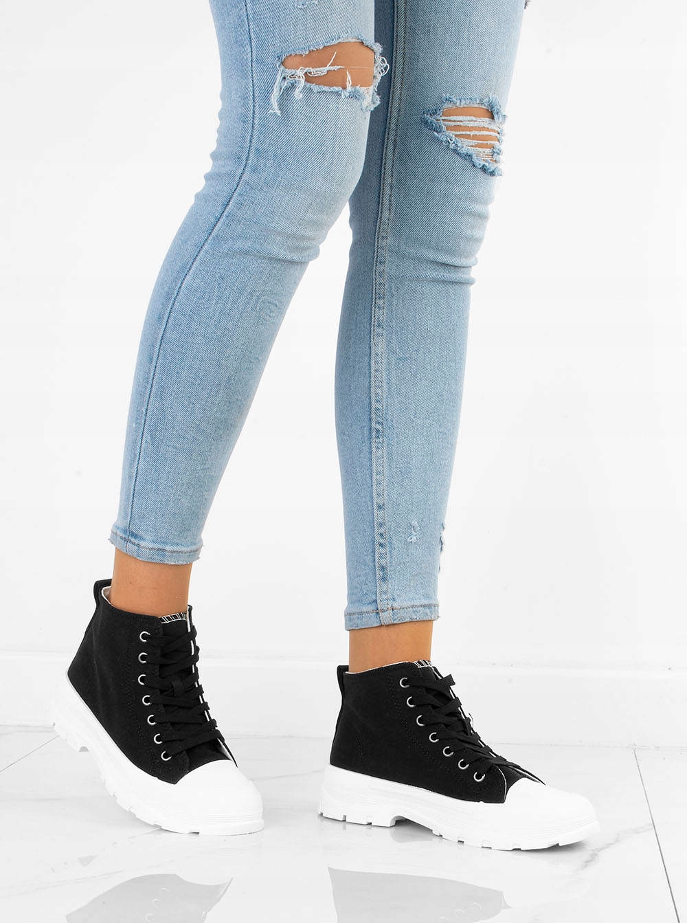 CZARNE WYSOKIE TRAMPKI PALLADI PLATFORMA 37 Materiał podeszwy inny